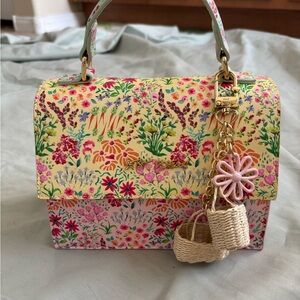 Betsey Johnson Floral Print Top-Handle Bag with Charm - Yellow Pink